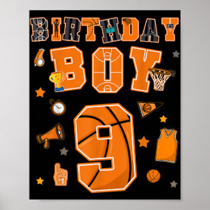 9th Birthday Boy 9 Yr Basketball Party Nine Years Poster
