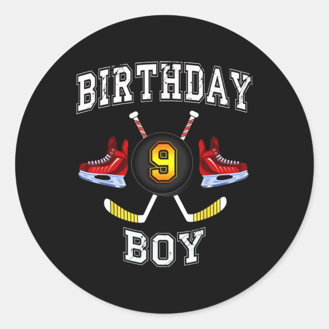 9th Birthday Boy - Ice Hockey 9 years old kid  Classic Round Sticker (Front)