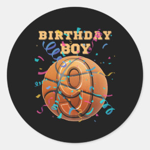 9th Birthday Boy Nine 9 Years Old Basketball Playe Classic Round Sticker