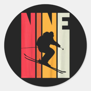 9th Birthday Boy Retro Ski Lover Skier 9 Years Old Classic Round Sticker
