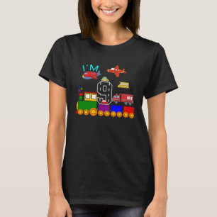 9th Birthday Boy Trains Cars Aeroplanes Trucks Fir T-Shirt