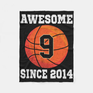 9th Birthday Bysketbyll Lover 9 Years Old Vintage Fleece Blanket