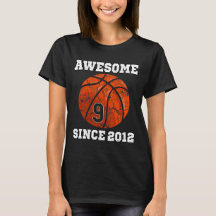 9th Birthday Bysketbyll Lover Gift 9 Years Old Vin T-Shirt
