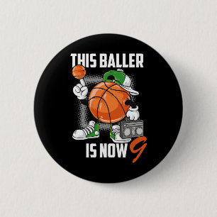 9th Birthday Bysketbyll Player Fun 9 Years Old Kid 6 Cm Round Badge