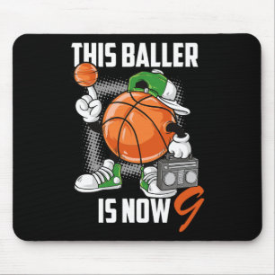9th Birthday Bysketbyll Player Fun 9 Years Old Kid Mouse Pad