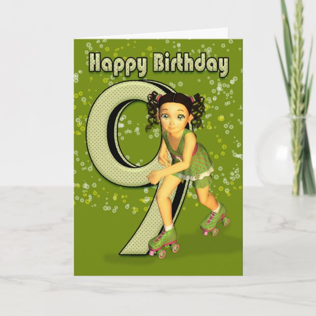 9th Birthday Card - Little Girl Skating (Front)