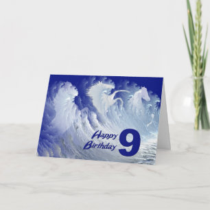 9th birthday card with wild white surf horses