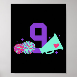 9th Birthday Cheer Girl Nine Year Old Cheerleader Poster