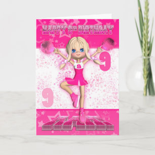 9th Birthday Cheerleader Dancing, Stars In Pinks Card