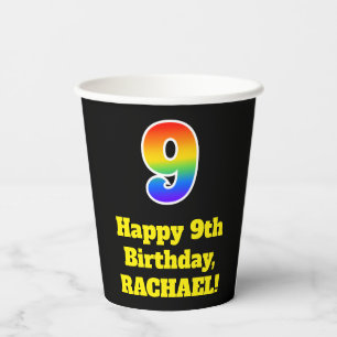 9th Birthday: Colourful, Fun, Exciting, Rainbow 9 Paper Cups