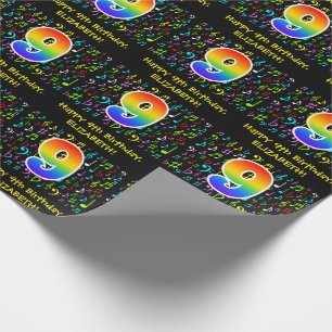 9th Birthday: Colourful Music Symbols, Rainbow 9 Wrapping Paper