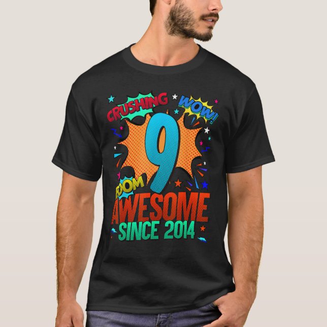 9th Birthday Comic Style Awesome Since 2014 9 Year T-Shirt (Front)