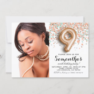 9th Birthday Confetti Gold Portrait Invitation