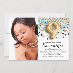 9th Birthday Confetti Gold Portrait Invitation