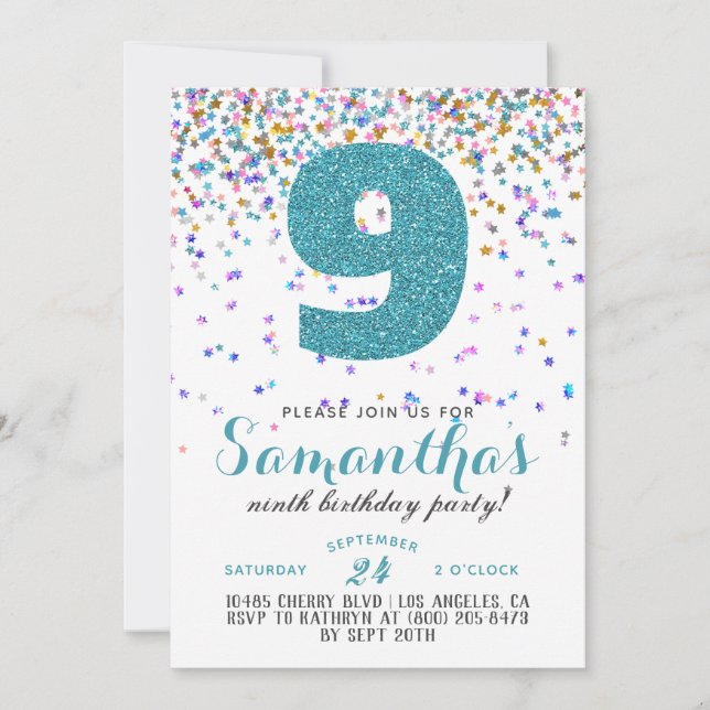 9th Birthday Confetti Invitation (Front)