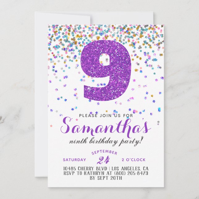 9th Birthday Confetti Invitation (Front)