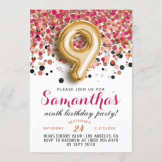9th Birthday Confetti Invitation