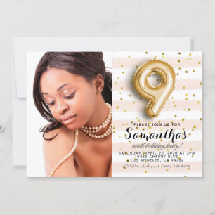 9th Birthday Confetti Striped Portrait Invitation