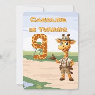 9th birthday Cute Explorer Giraffe on safari Invitation