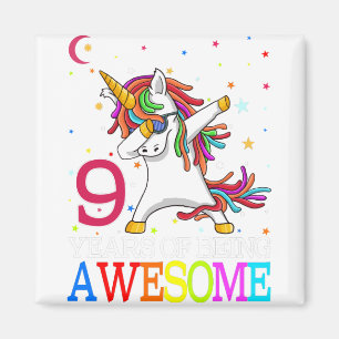 9th Birthday Dabbing Unicorn Party Gift 9 Years Magnet