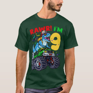 9th Birthday Dinosaur TRex Monster Truck T-Shirt