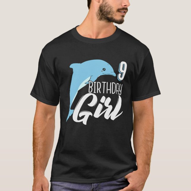 9th Birthday Dolphin Party Girl Daughter Gift T-Shirt (Front)