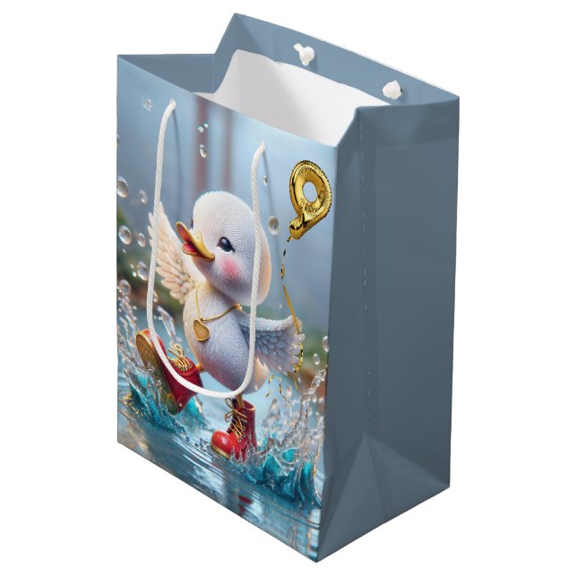9th Birthday Duckling Dancing in a Puddle Medium Gift Bag (Front Angled)