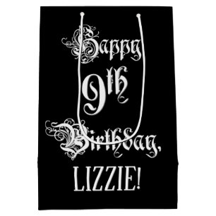 9th Birthday: Fancy, Elegant Script + Custom Name Medium Gift Bag