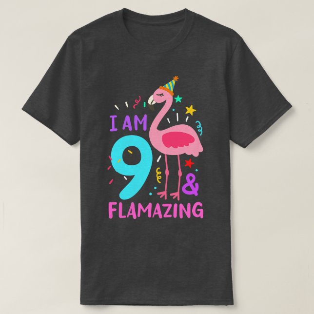 9th Birthday Flamingo T-Shirt (Design Front)