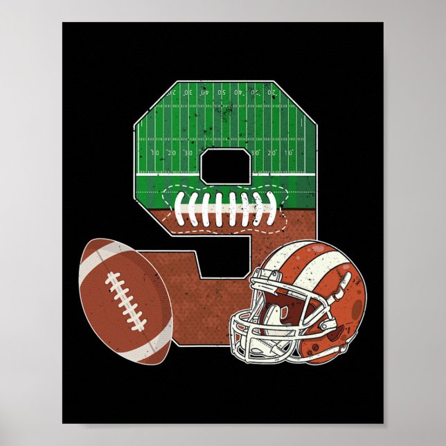 9th Birthday Football Theme 9 Year Old Boy Party  Poster (Front)