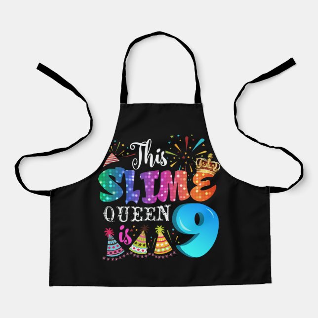9th Birthday For Girls 9 Year Old Girl Slime Queen Apron (Front)