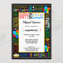 9th Birthday Fun Colour Crazy Text on Black Party