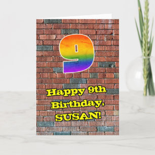 9th Birthday: Fun Graffiti-Inspired Rainbow 9 Card