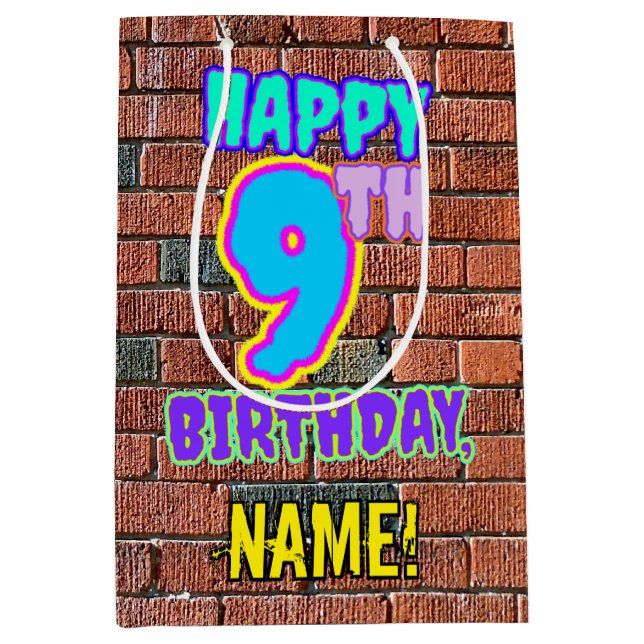 9th Birthday: Fun, Urban Graffiti Inspired Look Medium Gift Bag (Front)