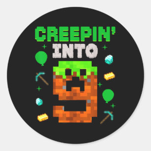 9th Birthday Gamer Pixel Creepin’ Into 9 Video Gam Classic Round Sticker