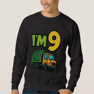 9th Birthday Garbage Truck Kid Cartoon I'm 9 Nine Sweatshirt