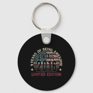 9th Birthday Gift Boy Vintage Born 2016 Turning 9 Key Ring