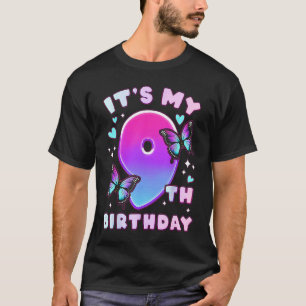 9th Birthday Girl 9 years Butterflies and Number 9 T-Shirt