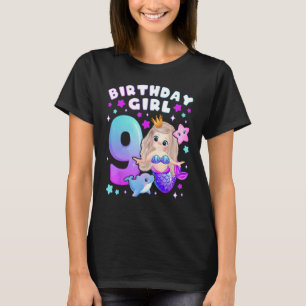 9th Birthday, Girl 9 Years, Mermaid, Number 9 T-Shirt