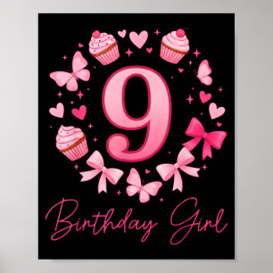9th Birthday Girl Aesthetic Coquette Bow Poster
