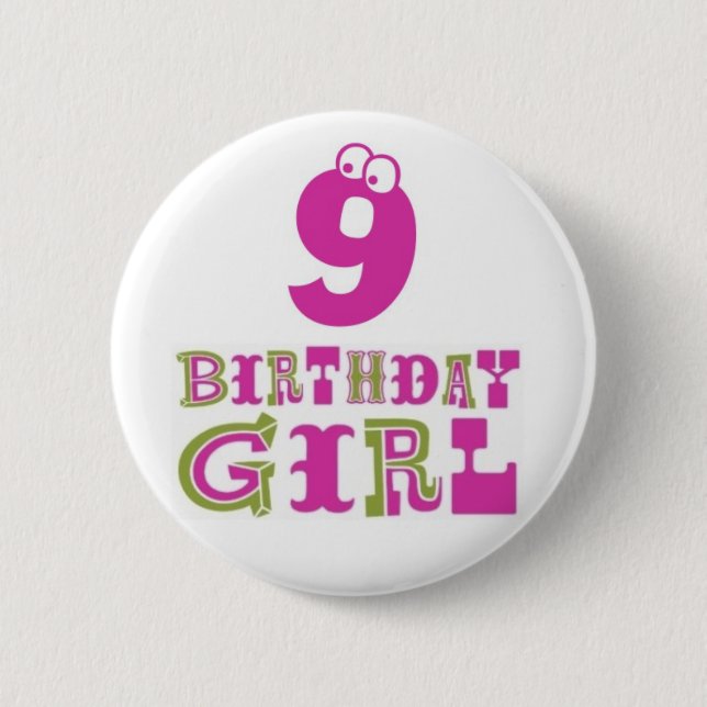 9th Birthday Girl Button Badge (Front)