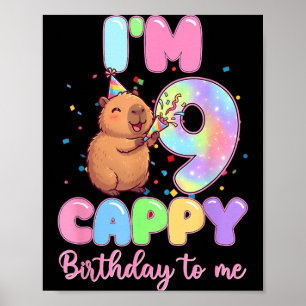 9th Birthday Girl Capybara Shirt 9 Year Old Girls Poster