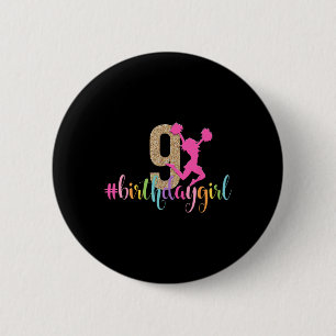 9th Birthday Girl Cheerleader Rainbow Cheerleading 6 Cm Round Badge