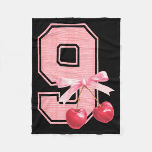 9th Birthday Girl Cherry Coquette Bow 9 Year Old G Fleece Blanket