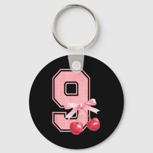 9th Birthday Girl Cherry Coquette Bow 9 Year Old G Key Ring