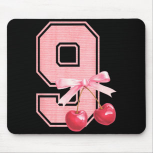 9th Birthday Girl Cherry Coquette Bow 9 Year Old G Mouse Pad