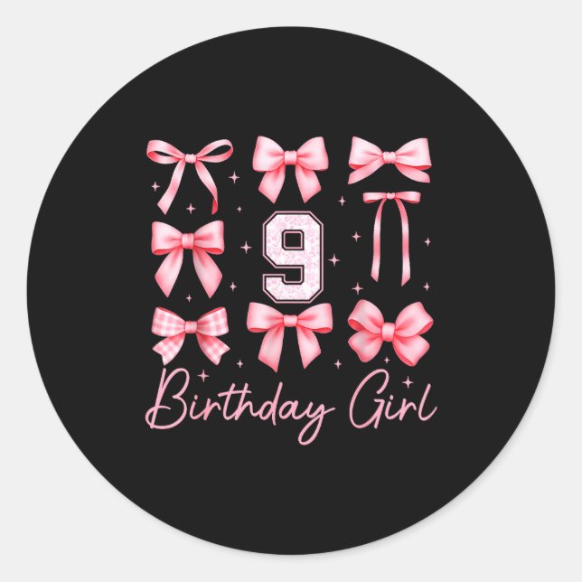 9th Birthday Girl Coquette Bow Nk Floral Toile 9 Y Classic Round Sticker (Front)