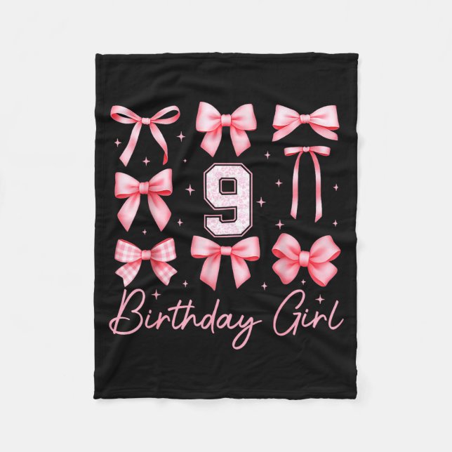 9th Birthday Girl Coquette Bow Nk Floral Toile 9 Y Fleece Blanket (Front)