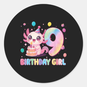 9th Birthday Girl Cute Axolotl 9 Years Old Birthda Classic Round Sticker