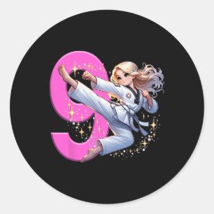 9th Birthday Girl Martial Arts Party Taekwondo Kar Classic Round Sticker